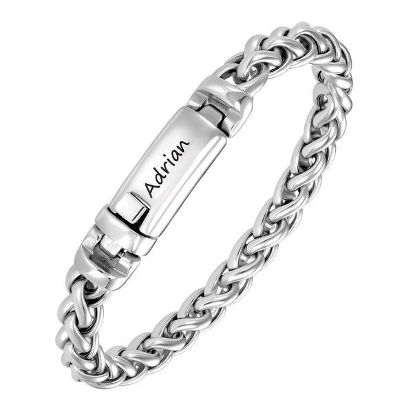 Pulsera Plata de Cadena de Quilla 9mm con Grabado