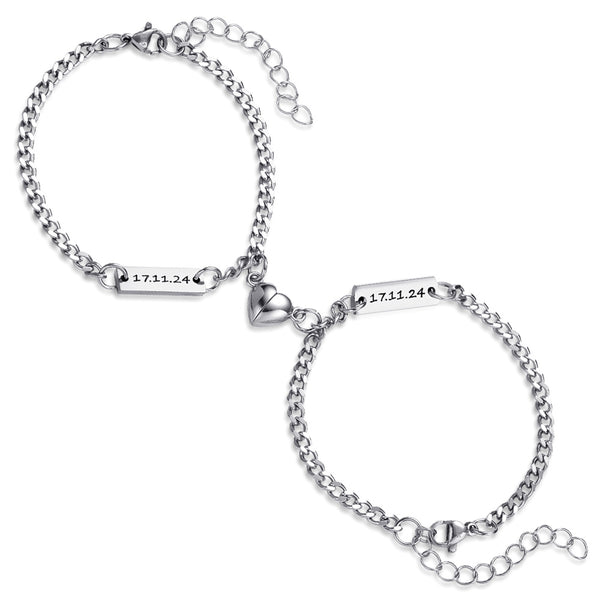 Pulseras Magnética de Amistad Plata con Grabado 3 mm
