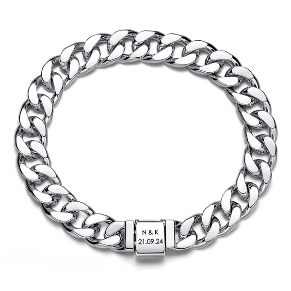 Pulsera de Cadena Barbada de Plata 925 con Grabado