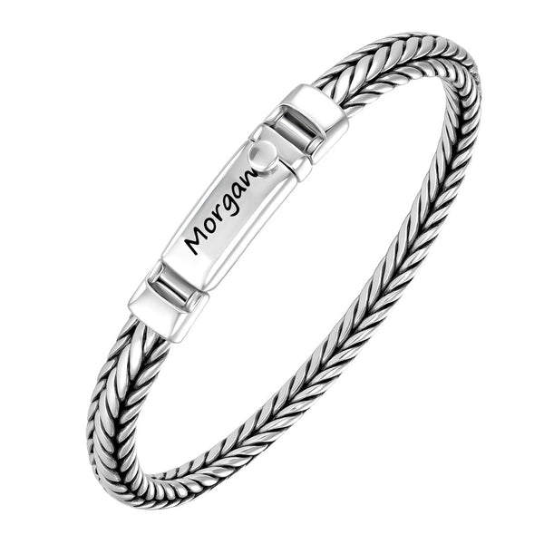 Pulsera Plata de Trenzado 6,5 mm con Grabado