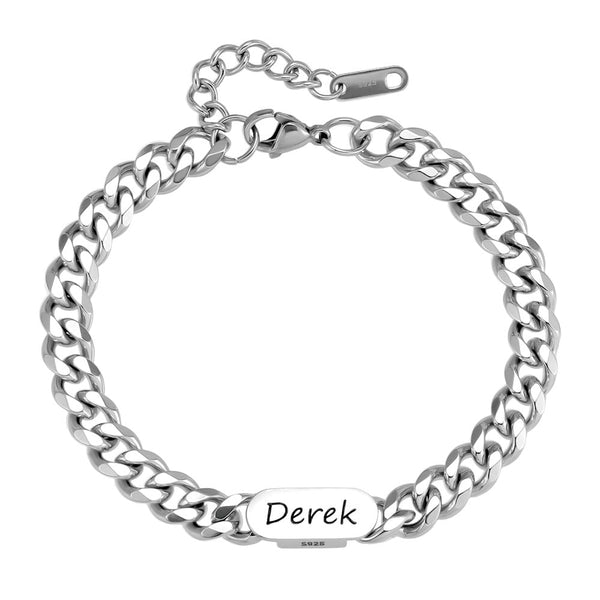 Pulsera Plata de Cadena Barbada 6 mm con Nombre Grabado