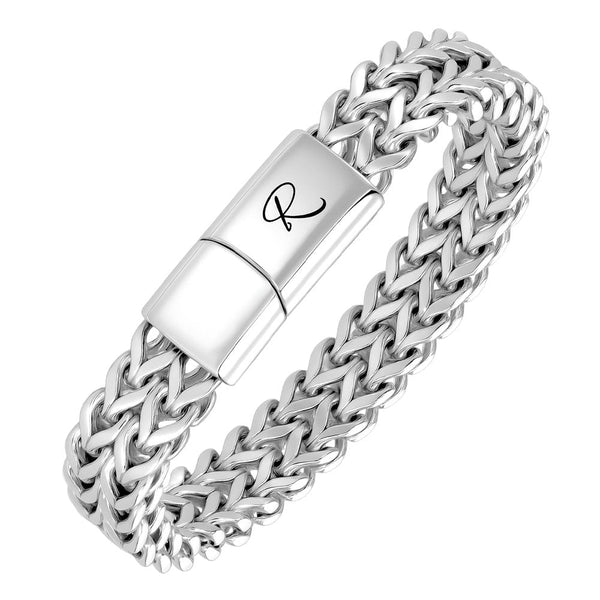 Pulsera Plata de Cadena de Cola de Zorro de Doble Capa con Grabado