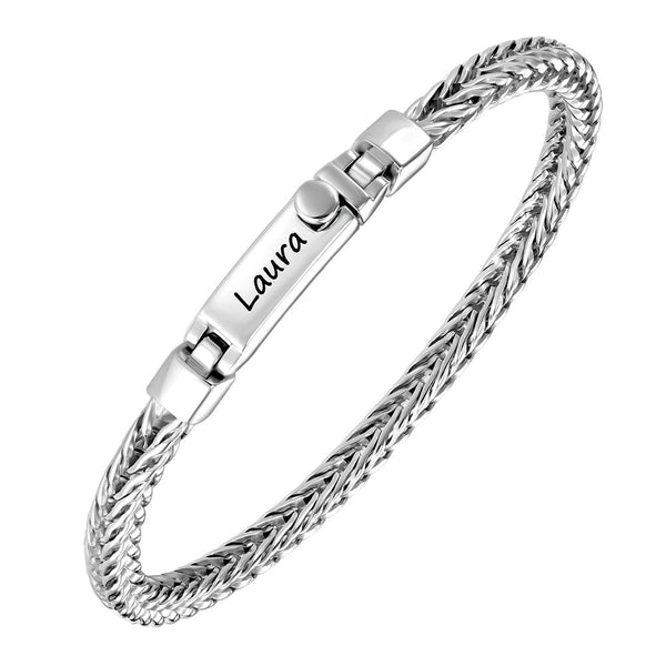 Pulsera Plata de Cadena de Cola de Zorro con Grabado