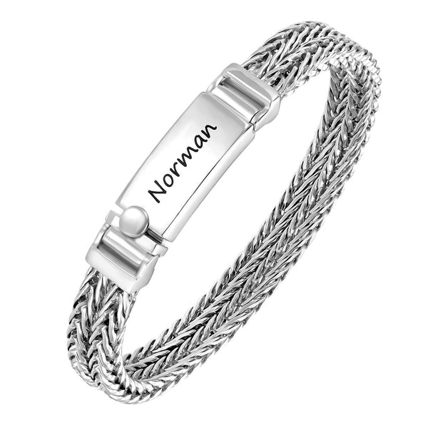 Pulsera Plata de Cadena de Cola de Zorro con Grabado