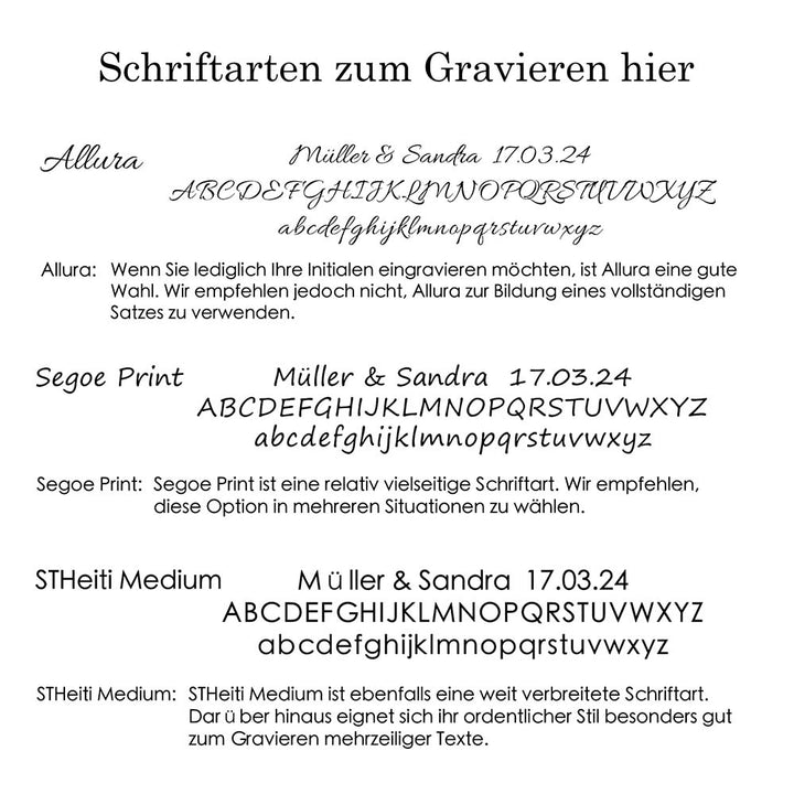 Optionale Schriftarten zum Gravur in unserem Shop - Remisia