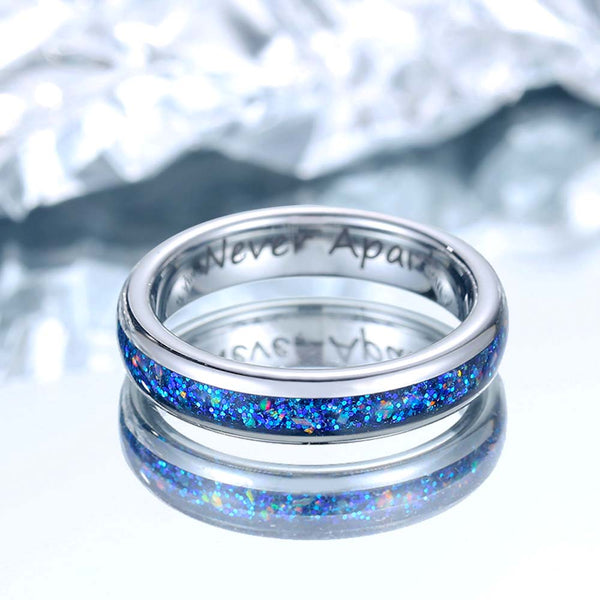 Anillo de Tungsteno Plata con Ópalo 4mm/6mm - Océano Punto Azul