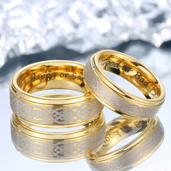 Anillo Tungsteno Oro con Grabado - Nudo Celta Infinito