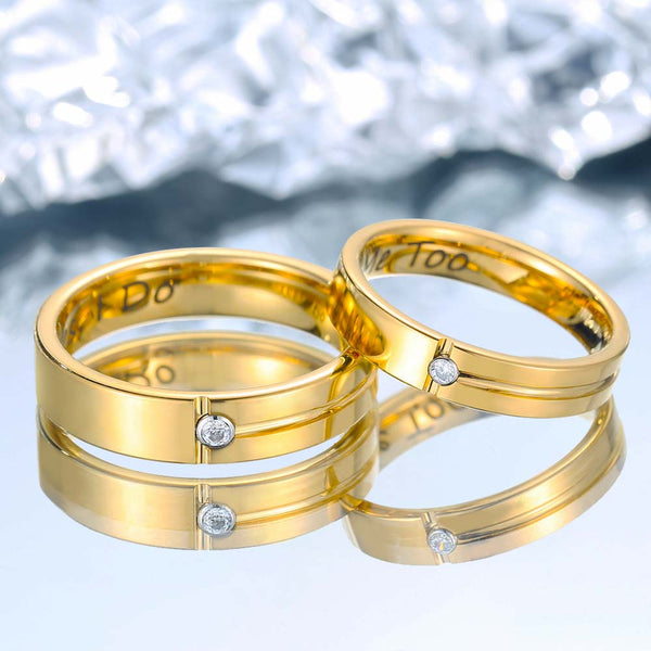 Alianzas de Boda Sencillo de Tungsteno - Línea de Salida Dorada
