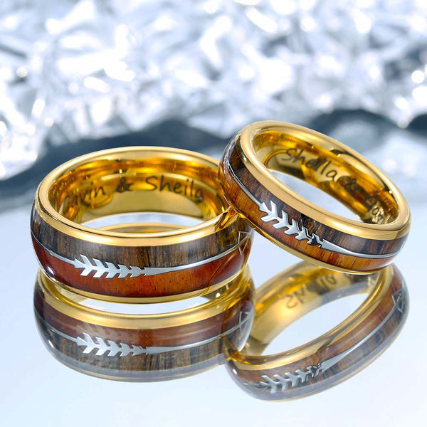 Anillo Tungsteno Oro con Madera de Koa - Guía de Sabios