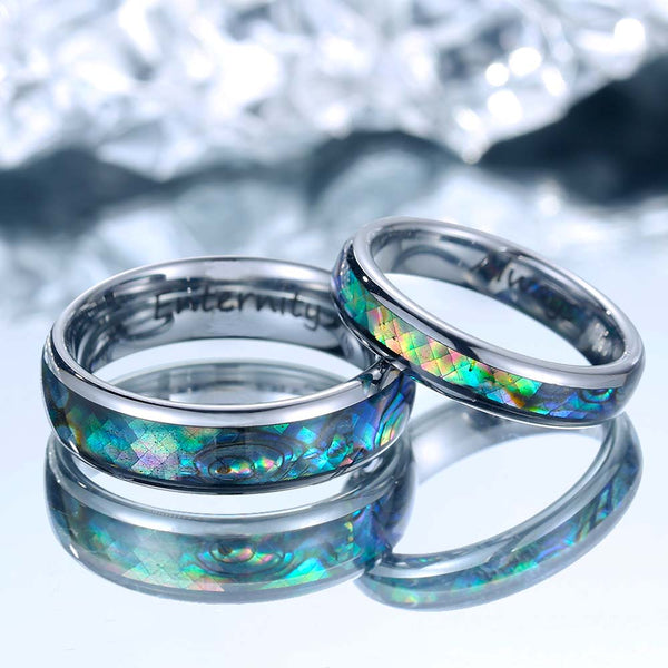Anillo Tungsteno Plata con Nácar - Tejedor de Arcoíris