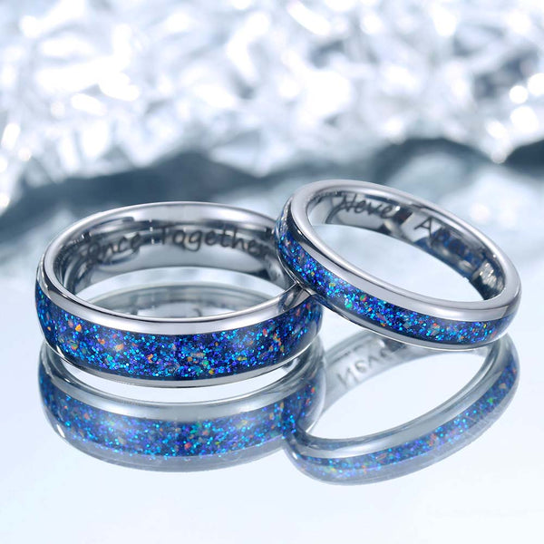 Anillo Tungsteno Plata con Ópalo - Océano Punto Azul