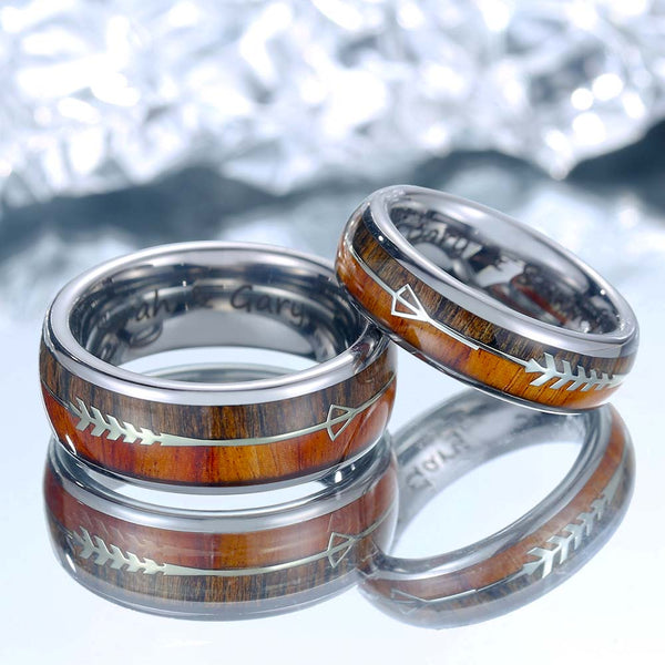 Anillo Tungsteno Plata con Madera de Koa - Guía de Sabios