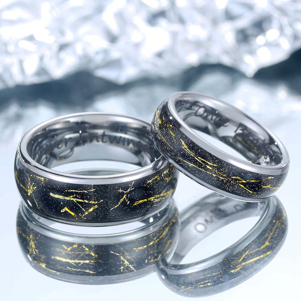 Anillo Tungsteno Plata con Lámina de Oro - Inscriptor del Tiempo