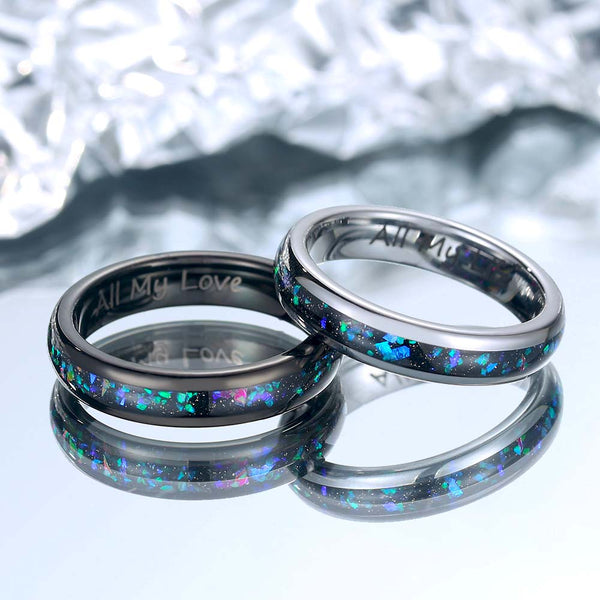 Anillo Tungsteno con Ópalo con Grabado - Fantasía Azul