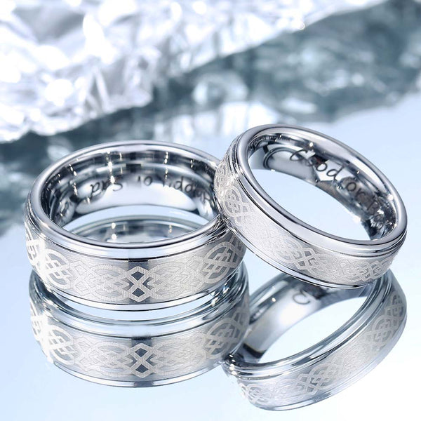 Anillo Tungsteno Plata con Grabado - Nudo Celta Infinito