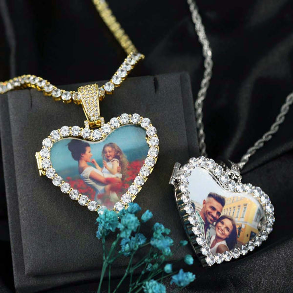 Collar Corazón Hueco de Circón con Foto Personalizado