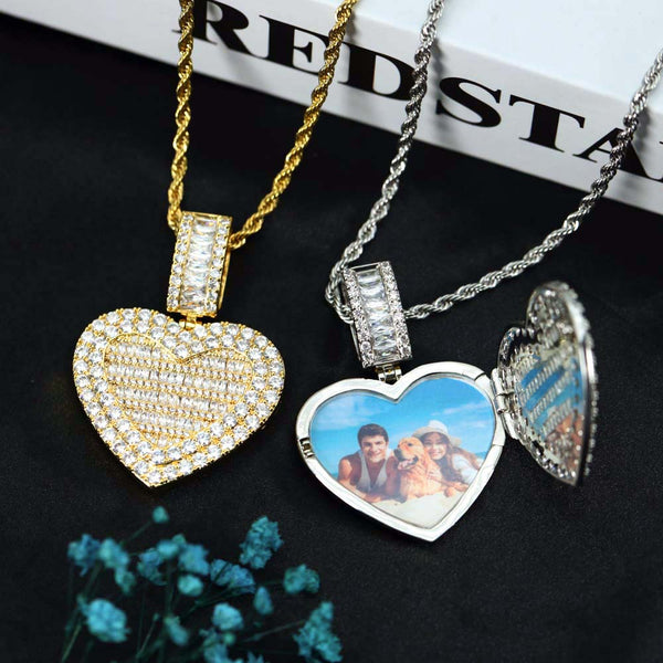 Collar Medallón Corazón de Circón con Foto Personalizado