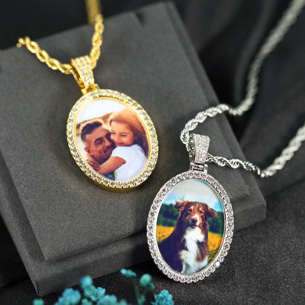 Collar Oval Circón con Foto Personalizada