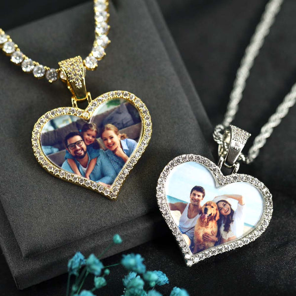 Collar de Corazón de Circón con Foto Personalizado