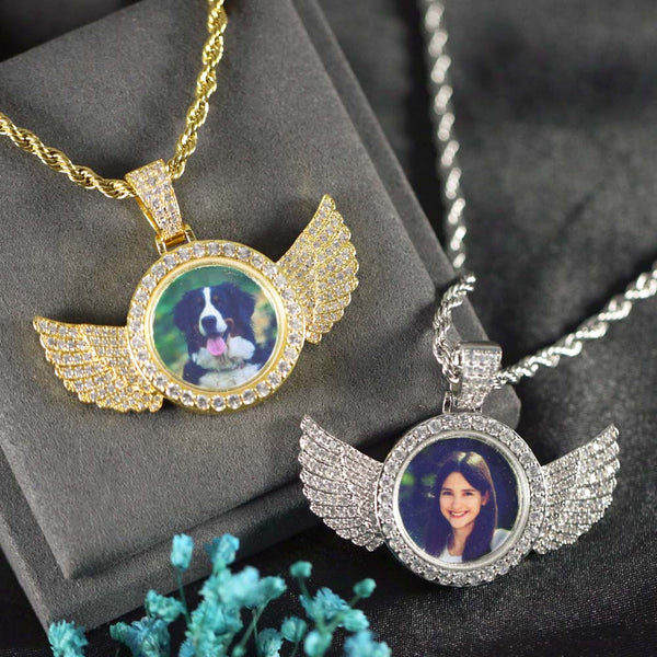 Collar Alas de Ángel con Foto Personalizado y Circón