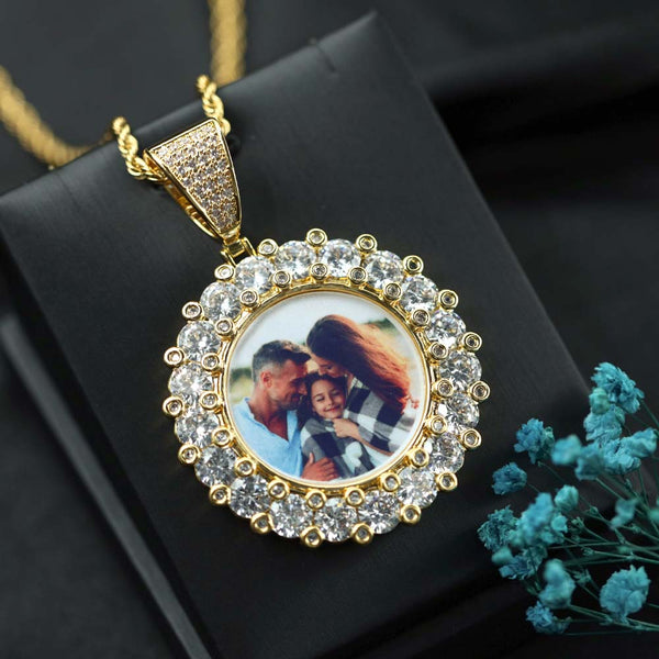 Collar Girasol Circón con Foto Personalizado